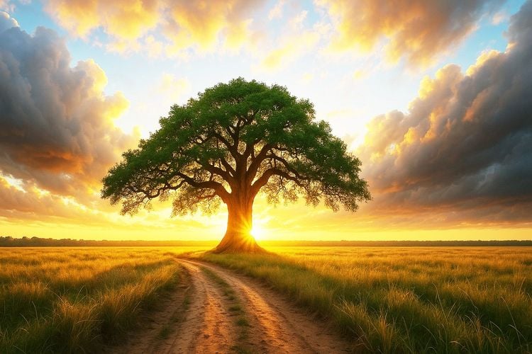 Sunrise through stormy trees symbolizing hope and recovery